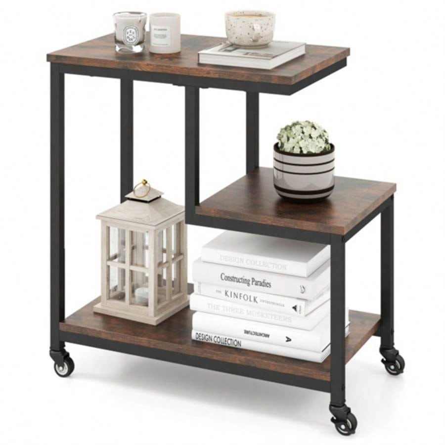 3 - layer brown table with wheels