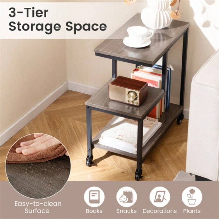 3 - layer gray table with wheels