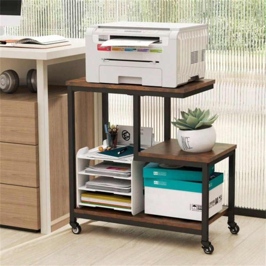 3 - layer brown table with wheels