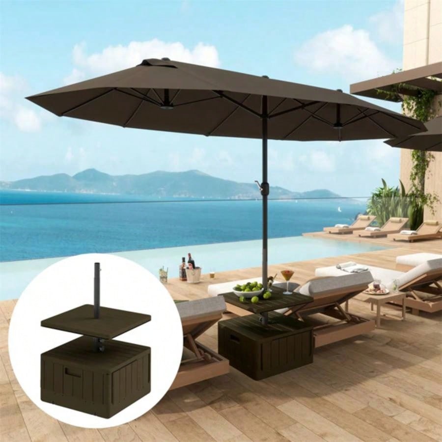 Weighted Stand with Table Tray and Wheels - Brown