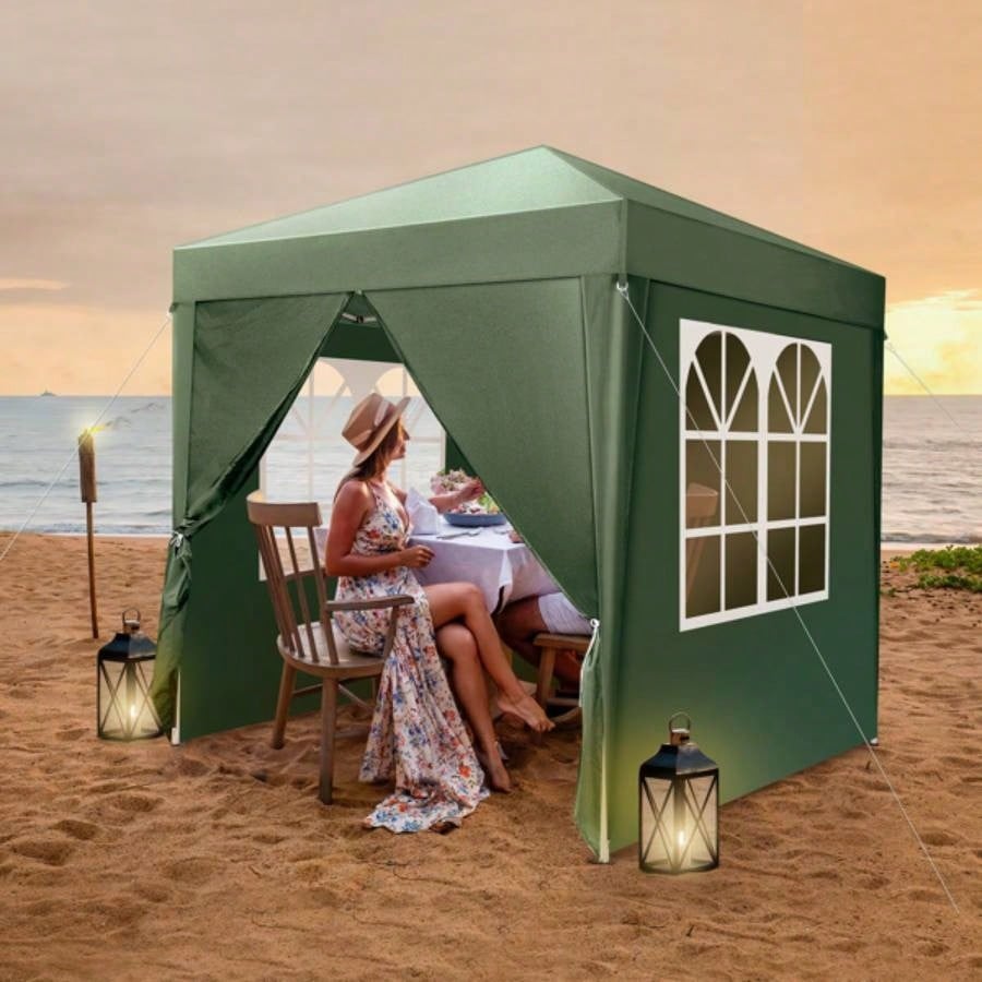 2x 2m Two Doors Two Practical Waterproof Right - Angle Folding Tent Green
