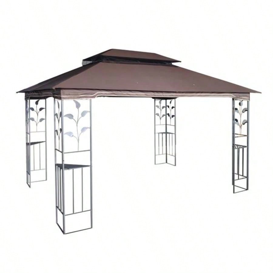 13x10 Outdoor Patio Gazebo Canopy Tent With Ventilated Double Roof And Mosquito netDetachable Mesh Screen On All SidesSuitable Lawn, Garden, Backyard and Deck, Brown Top