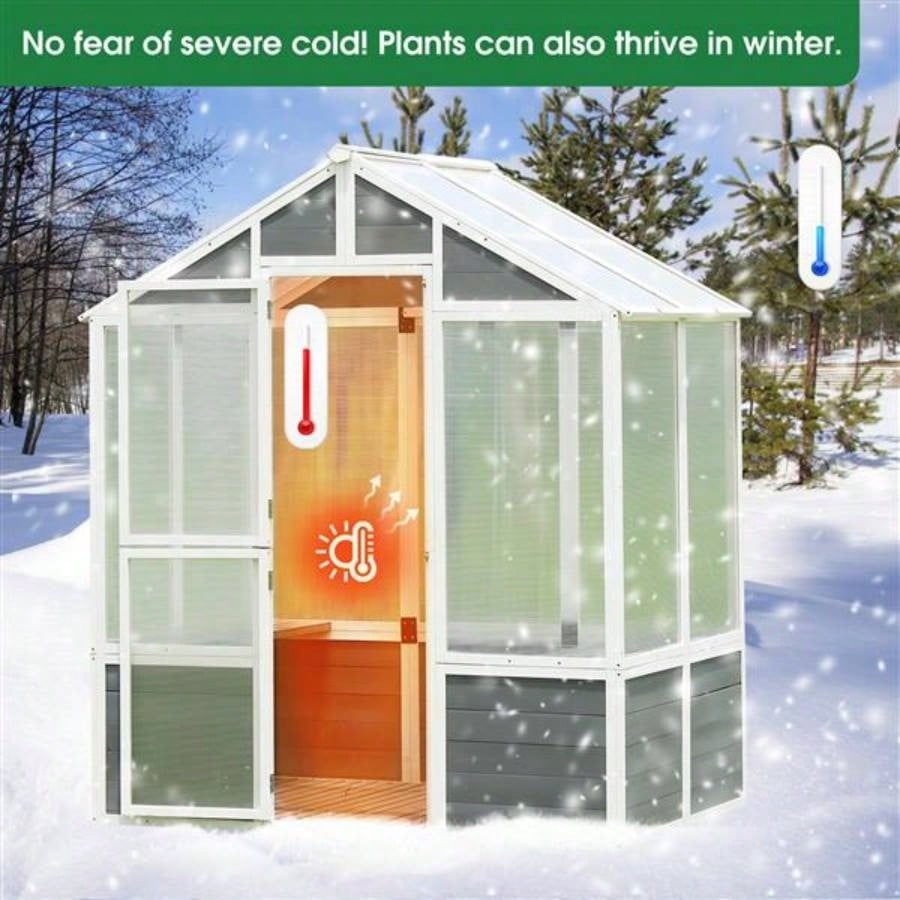 Greenhouse, Wooden Greenhouse Polycarbonate Garden Shed Plants, 7639; 39; 4839; 39; 8639; 39; Walk - in Outdoor Plant Gardening Greenhouse Patio Backyard Lawn, Grow House with Front Entry Door