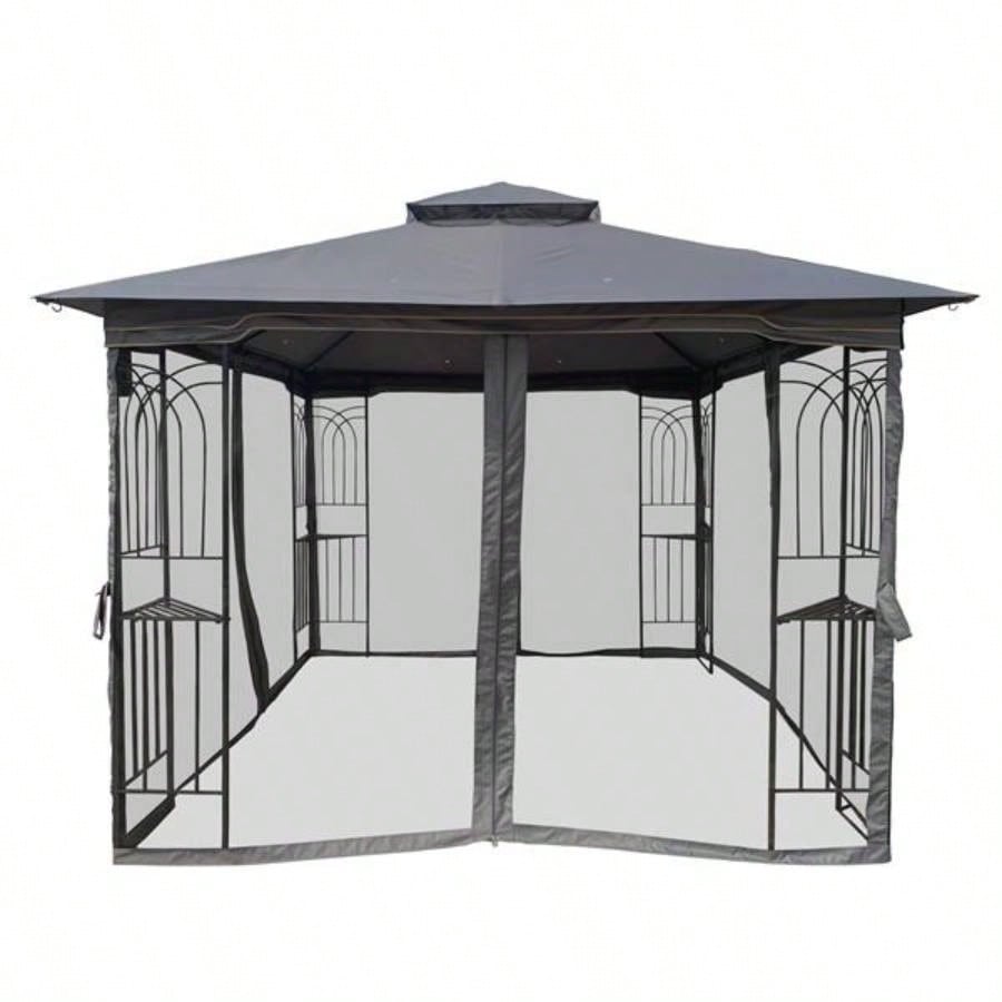 10x10 Outdoor Patio Gazebo Canopy Tent With Ventilated Double Roof And Mosquito netDetachable Mesh Screen On All SidesSuitable Lawn, Garden, Backyard and Deck, Gray Top