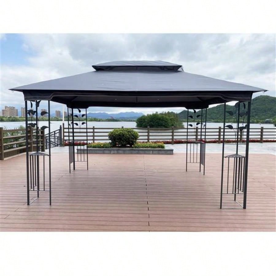 13x10 Outdoor Patio Gazebo Canopy Tent With Ventilated Double Roof And Mosquito netDetachable Mesh Screen On All SidesSuitable Lawn, Garden, Backyard and Deck, Gray Top