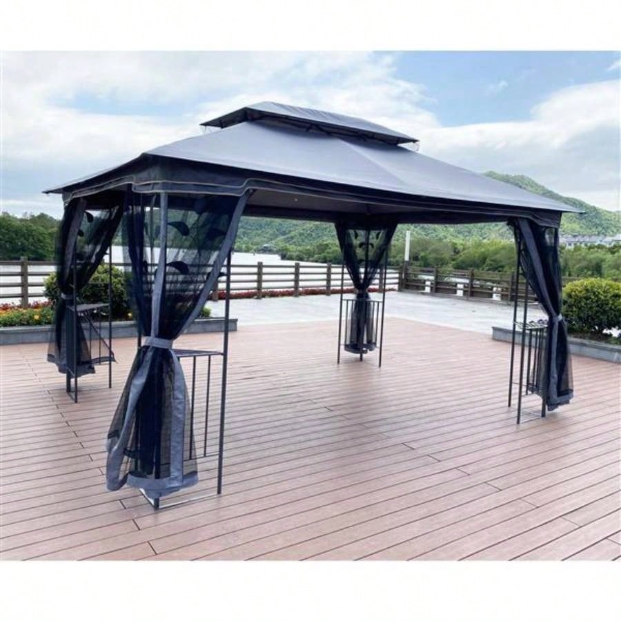 13x10 Outdoor Patio Gazebo Canopy Tent With Ventilated Double Roof And Mosquito netDetachable Mesh Screen On All SidesSuitable Lawn, Garden, Backyard and Deck, Gray Top
