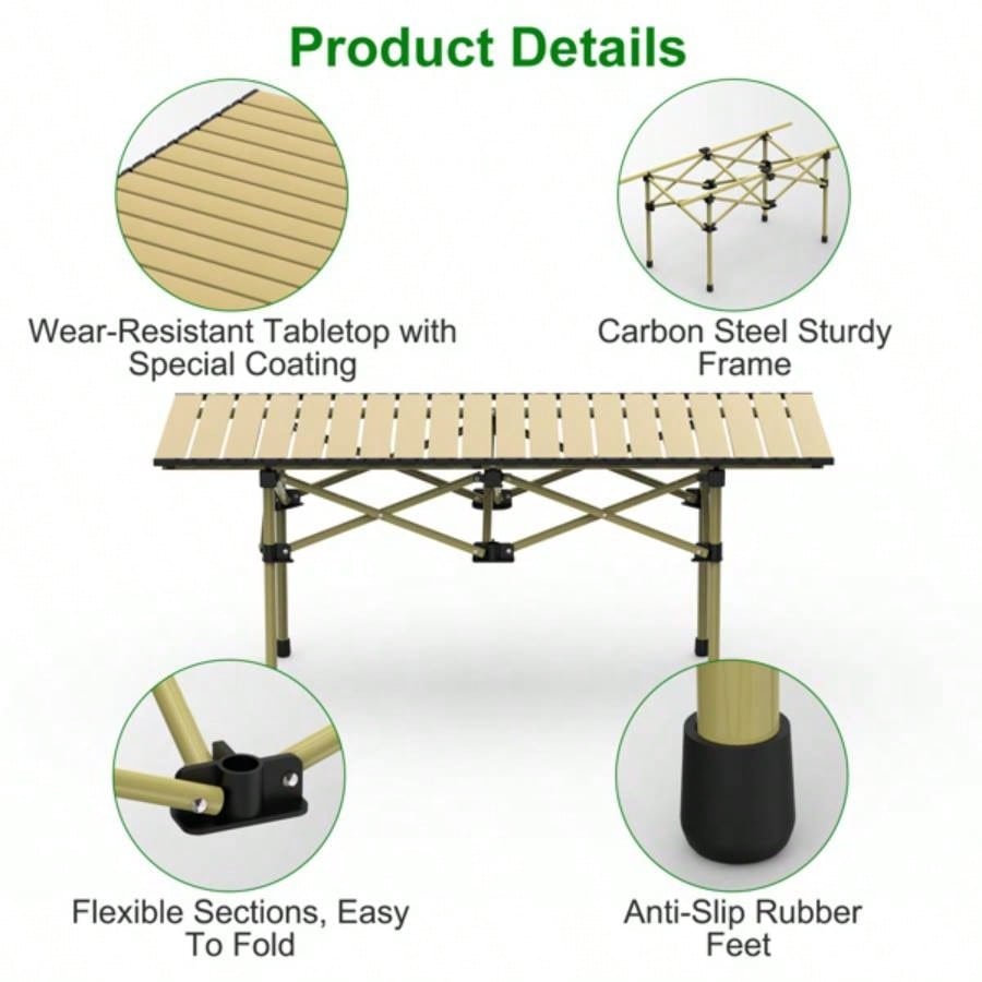 Folding Camping Table, Portable upgraded carbon steel Table with Carry Bag Heavy Duty, Lightweight Foldable Camp Table Outdoor, Large Table Picnic Barbecue Grill Beach Patio, 4 - 6 Person