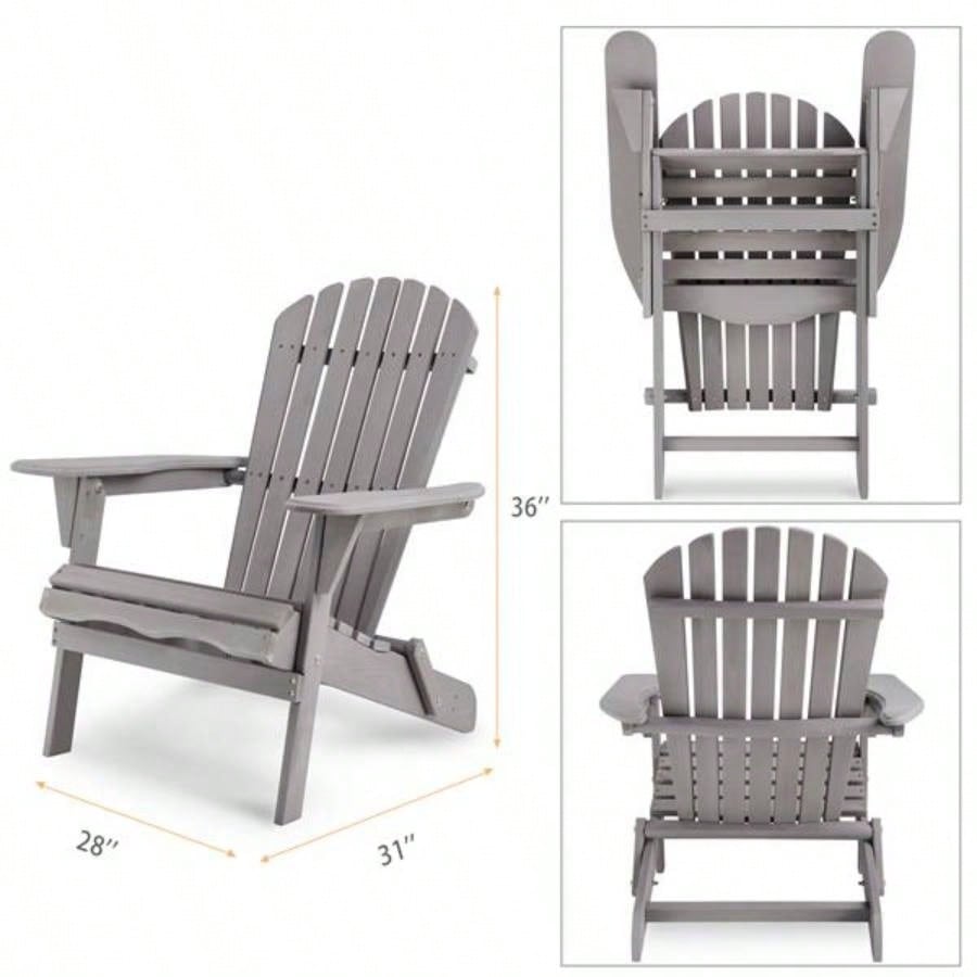 Wood Lounge Patio Chair Garden Outdoor Wooden Folding Adirondack Chair Set of 2 Solid Cedar Wood Lounge Patio Chair Garden, Lawn, Backyard,