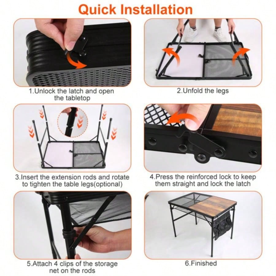 Foldable Camping Table Collapsible Picnic Aluminum Alloy Grill Stand 66LBS Load Height Adjustable BBQ Table with Adjustable Height Storage Net 35.43x23.62x26in