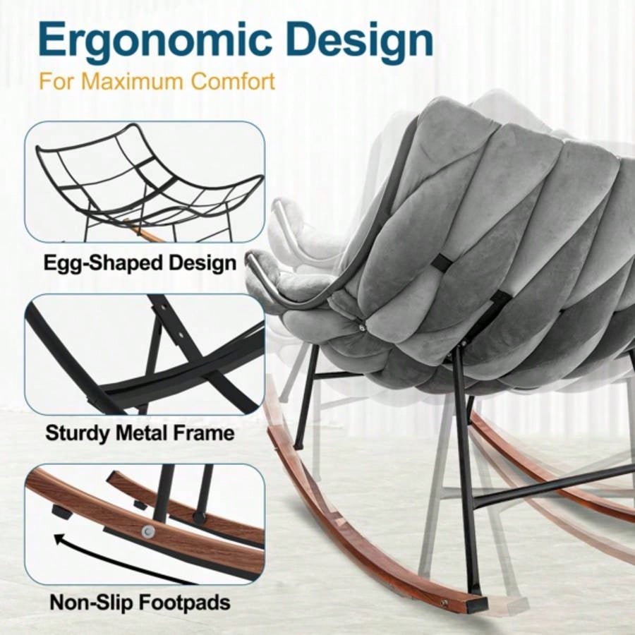 Outdoor Rocking Chair, Patio Rocking Chair, Indoor Papasan Rattan Wicker Lounge Chair Patio, Porch, Garden, Living Room, Gray