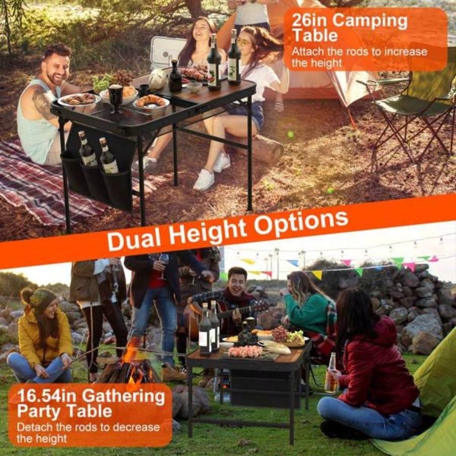Foldable Camping Table Collapsible Picnic Aluminum Alloy Grill Stand 66LBS Load Height Adjustable BBQ Table with Adjustable Height Storage Net 35.43x23.62x26in