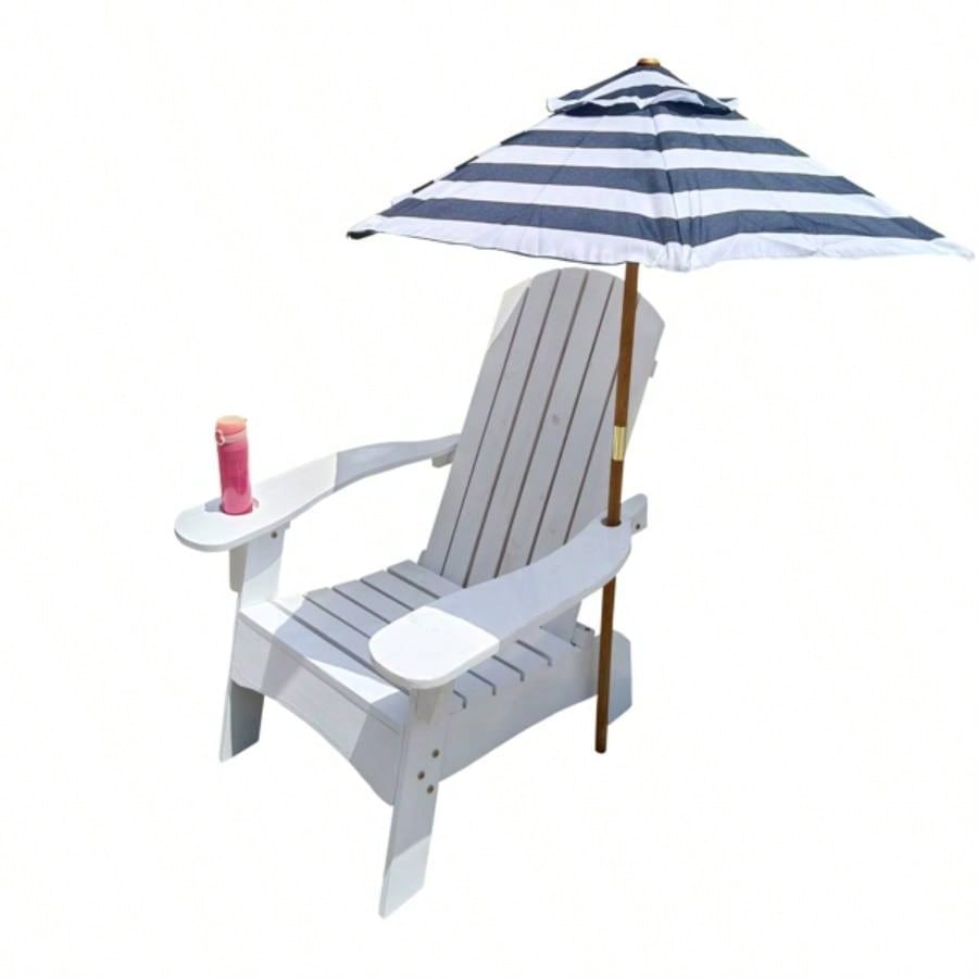 Outdoor or indoor Wood Adirondack chair with an hole to hold on arm, white