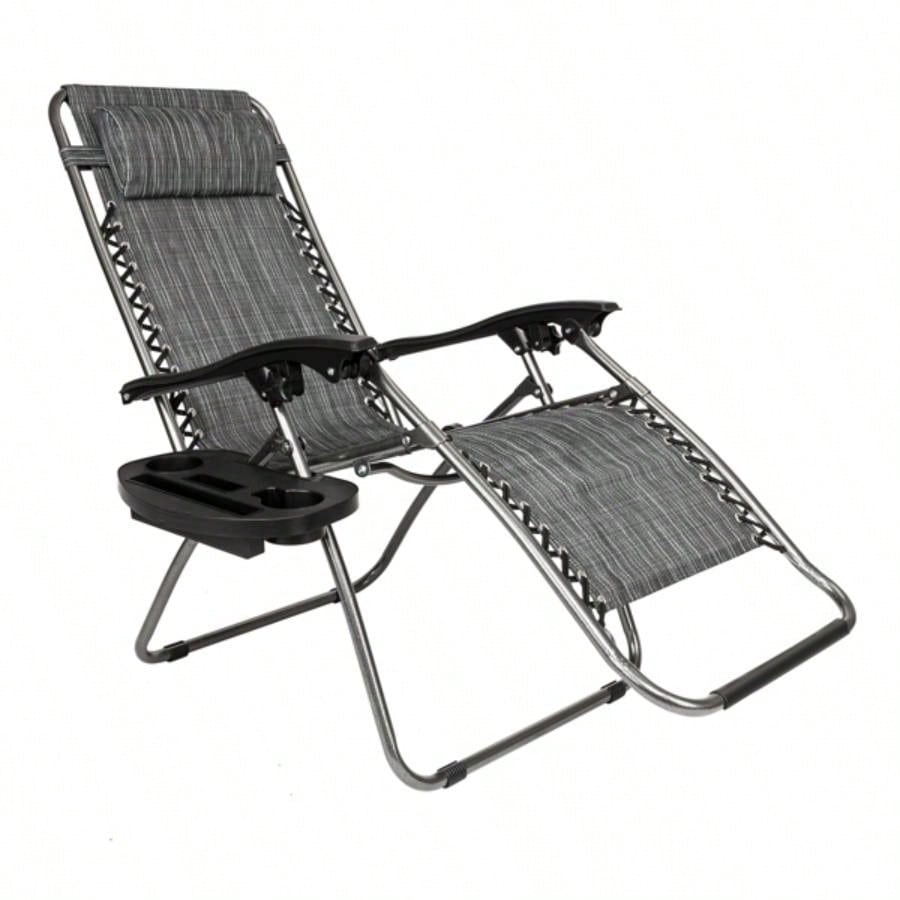 Zero Chair Pack 2, Outdoor Lounge Patio Chairs with Pillow and Utility Tray Adjustable Folding Recliner Deck, Patio, Beach, Yard, Gray