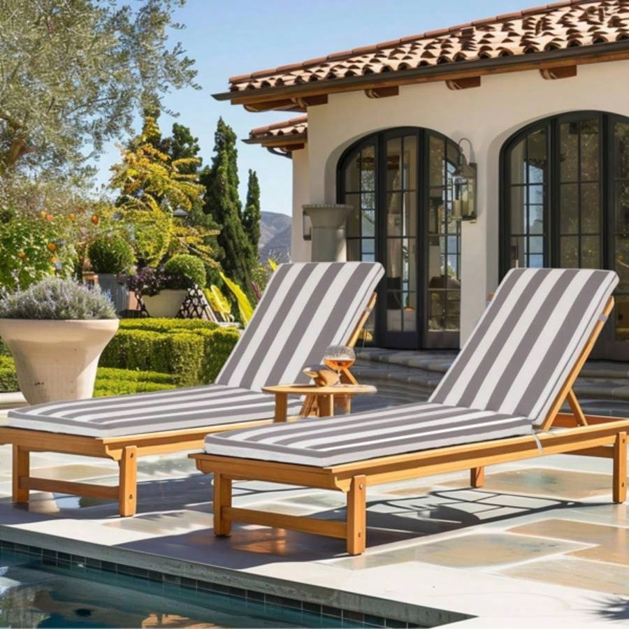 2PCS Set Outdoor Lounge Chair Cushion Patio Funiture Cushion Chaise Lounge Cushion - white