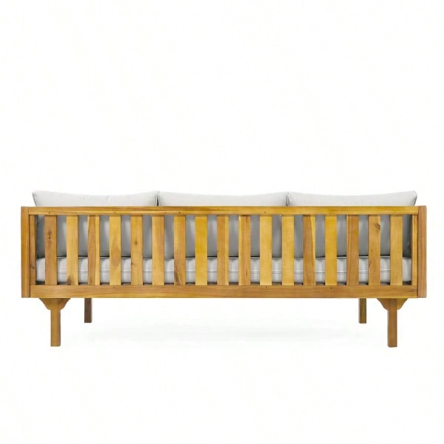 3 SEATER DAYBED WITH RATTAN ARMS LIGHT CUSHION