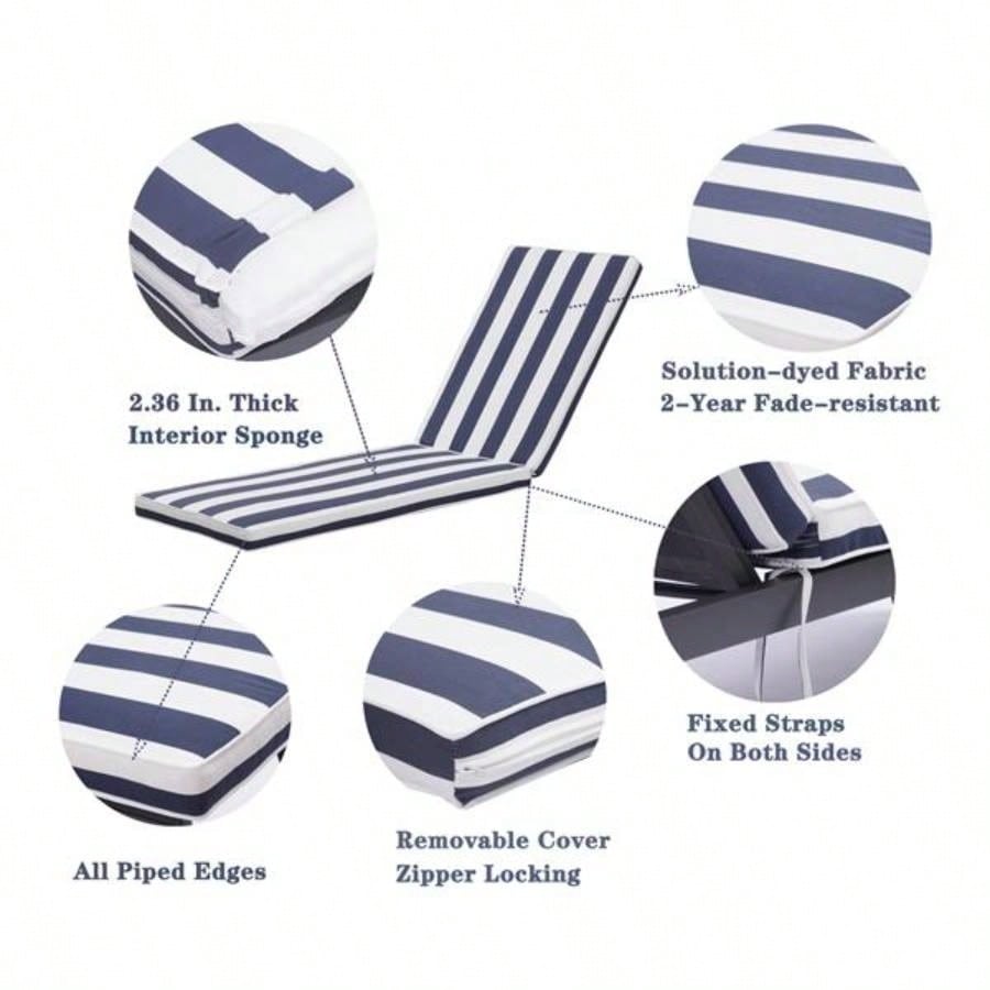 2PCS Set Outdoor Lounge Chair Cushion Patio Funiture Cushion Chaise Lounge Cushion