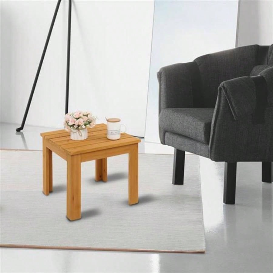 Wooden Square Side End Table Patio Coffee Bistro Table Indoor Outdoor Natural