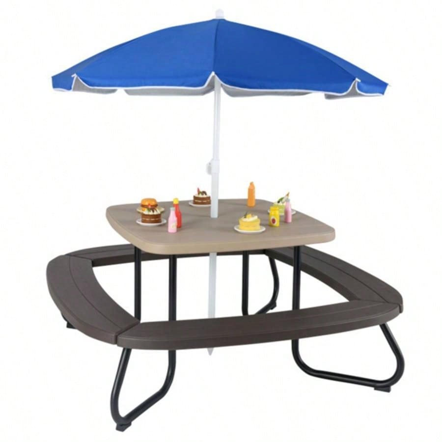 Kids Picnic Table Outdoor Activity Table With - Brown