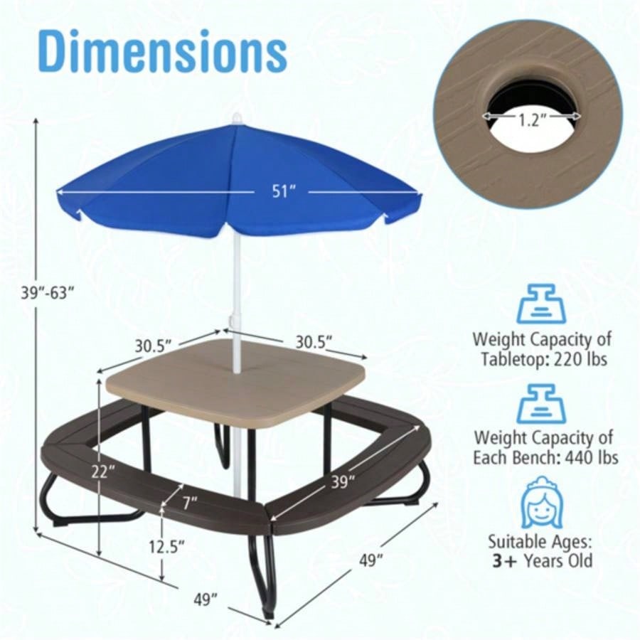 Kids Picnic Table Outdoor Activity Table With - Brown