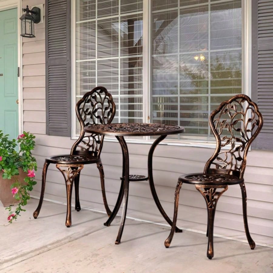 3 PCS Outdoor Bistro Set, Outdoor Patio Set, All - Weather Cast Aluminum Bistro Table Set Backyard, Garden, Balcony Leaf