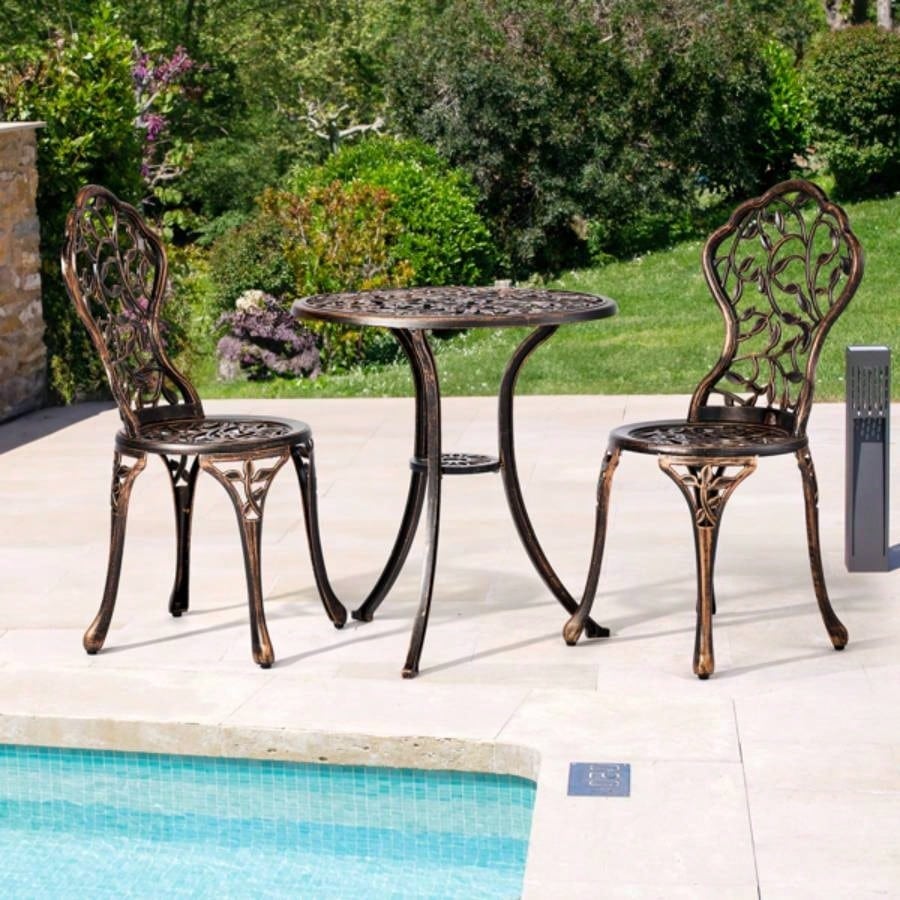 3 PCS Outdoor Bistro Set, Outdoor Patio Set, All - Weather Cast Aluminum Bistro Table Set Backyard, Garden, Balcony Leaf
