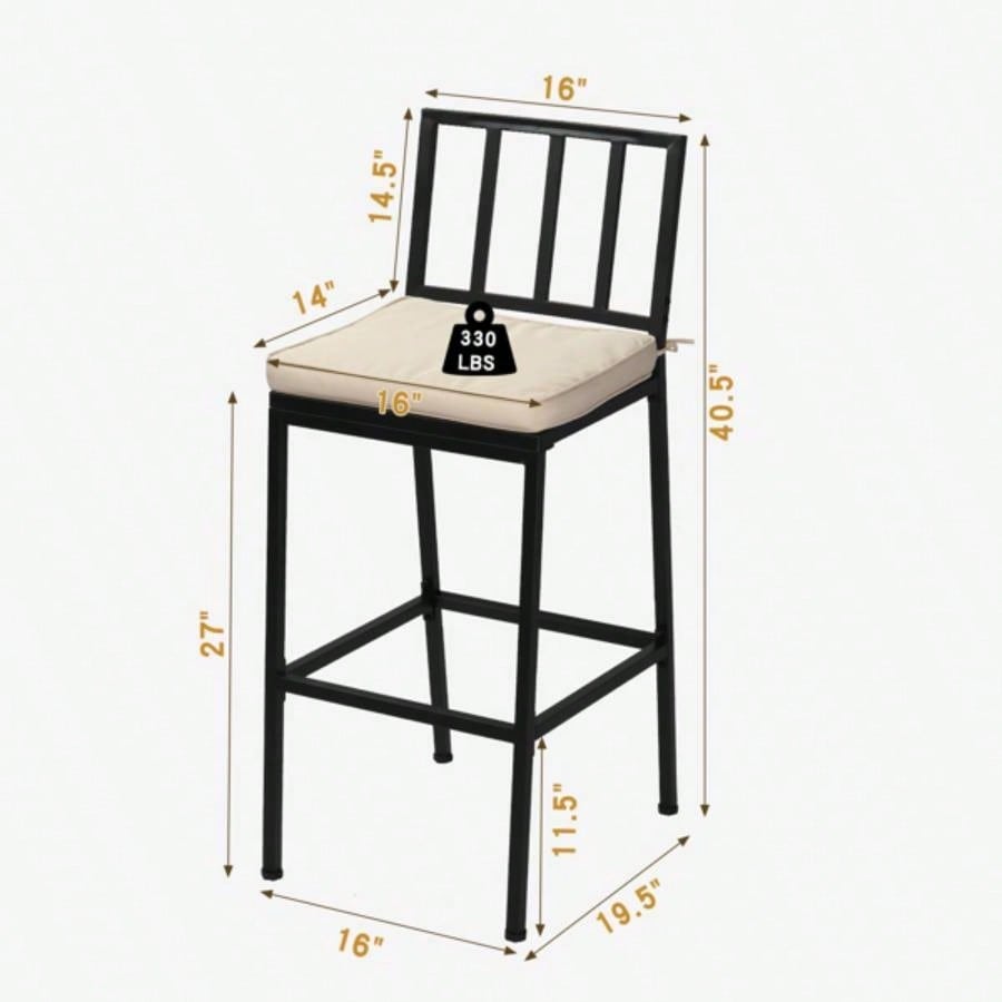 2PCS Patio Bar Chairs, Heavy - Duty Metal Frame Bar Stools Set of 2, Indoor Outdoor All - Weather Resistant Barstools with Detachable Cushion