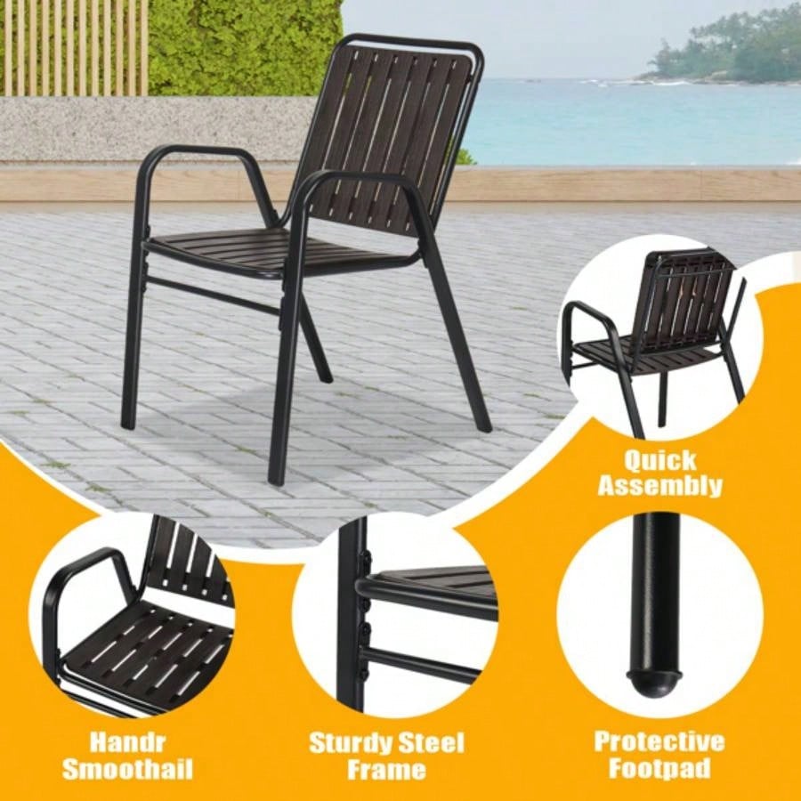 3 - Piece Patio Bistro Table Set, Outdoor Furniture Set with 2 Stackable Patio Dining Chairs and Glass Table Yard Balcony Porch, Black and Coffee