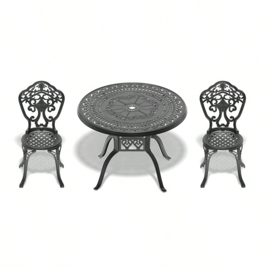 3 - Piece Set Of All - Weather Cast Aluminum Dining Furniture Set With Black Frame