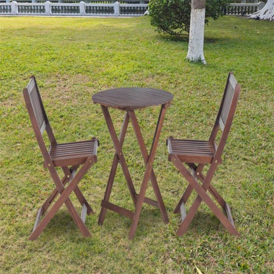 3 - Piece Acacia Wood Bistro Set, Wooden Folding Patio Furniture Garden Backyard Balcony Porch/ 1 Coffee Table and 2 Foldable Chairs, Natural Stained