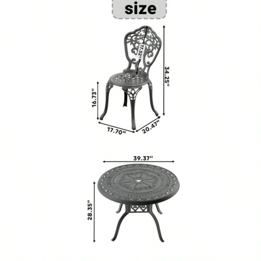 3 - Piece Set Of All - Weather Cast Aluminum Dining Furniture Set With Black Frame