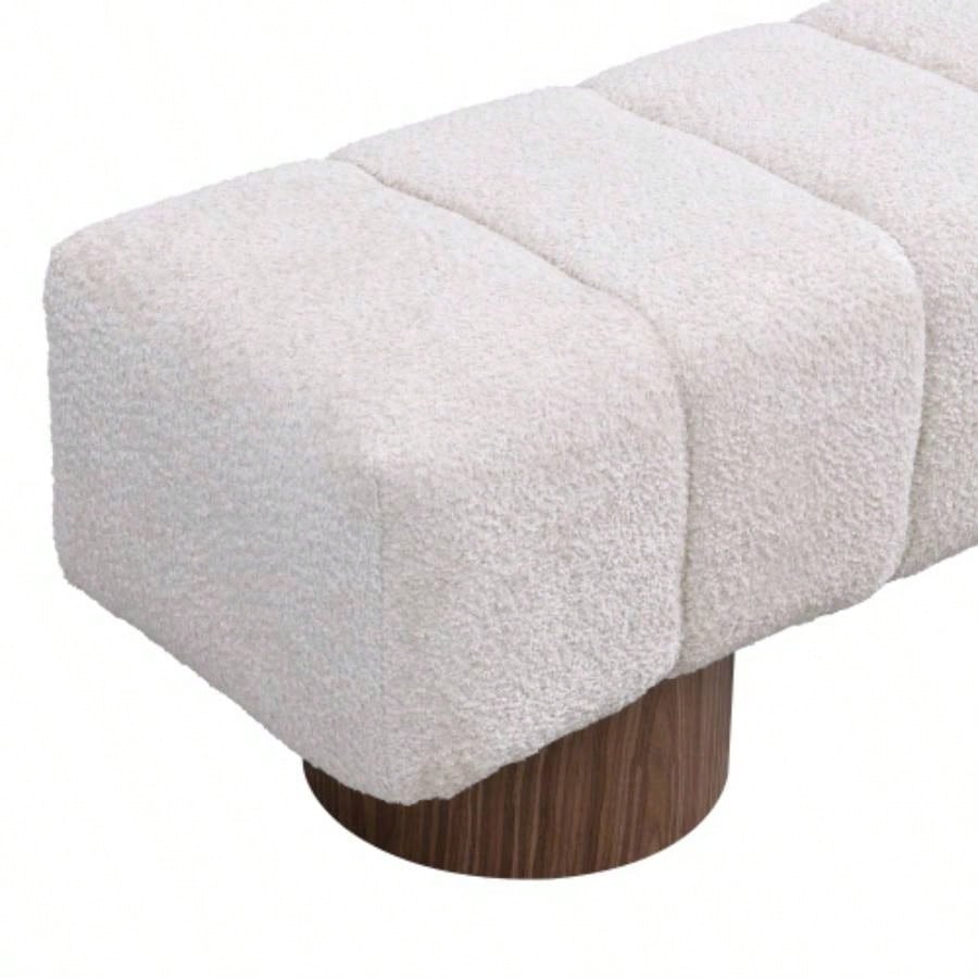 Upholstered Dining Dining Room, No - Assembly End of Bed Entryway Ottoman Bedroom Living Room, Beige Faux Fur Fabric Stool Top Wood Leg 300 LBS Weight Capacity