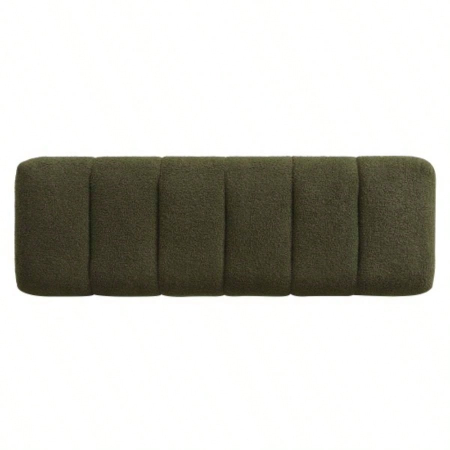 Upholstered Dining Dining Room, No - Assembly End of Bed Entryway Ottoman Bedroom Living Room, Green Boucle Fabric Stool Top Wood Leg 300 LBS Weight Capacity
