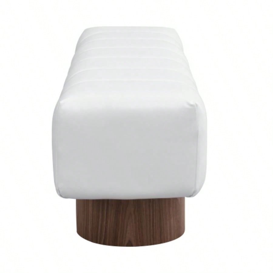 Upholstered Dining Dining Room, No - Assembly End of Bed Entryway Ottoman Bedroom Living Room, Beige PU Stool Top Wood Leg 300 LBS Weight Capacity