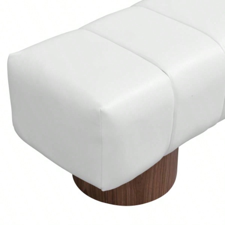 Upholstered Dining Dining Room, No - Assembly End of Bed Entryway Ottoman Bedroom Living Room, Beige PU Stool Top Wood Leg 300 LBS Weight Capacity