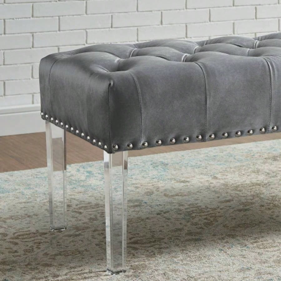 Valley Button Tufted Velvet Upholstered with Acrylic Leg, Gray