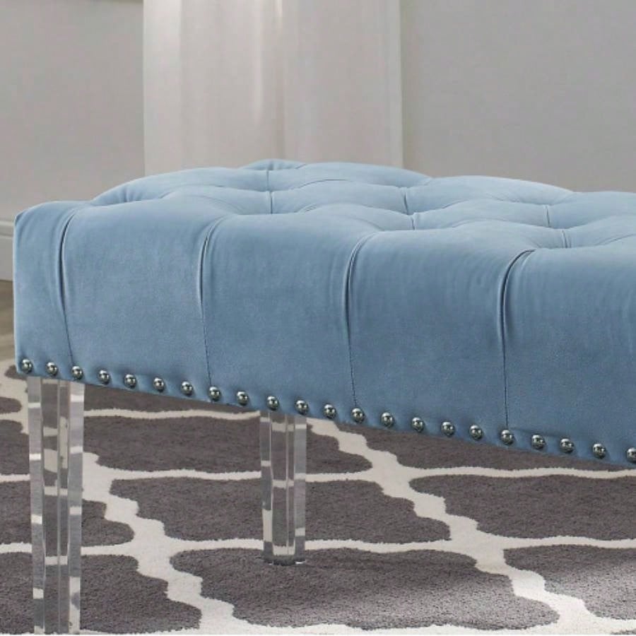 Valley Button Tufted Velvet Upholstered with Acrylic Leg, Blue