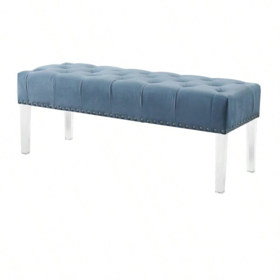 Valley Button Tufted Velvet Upholstered with Acrylic Leg, Blue