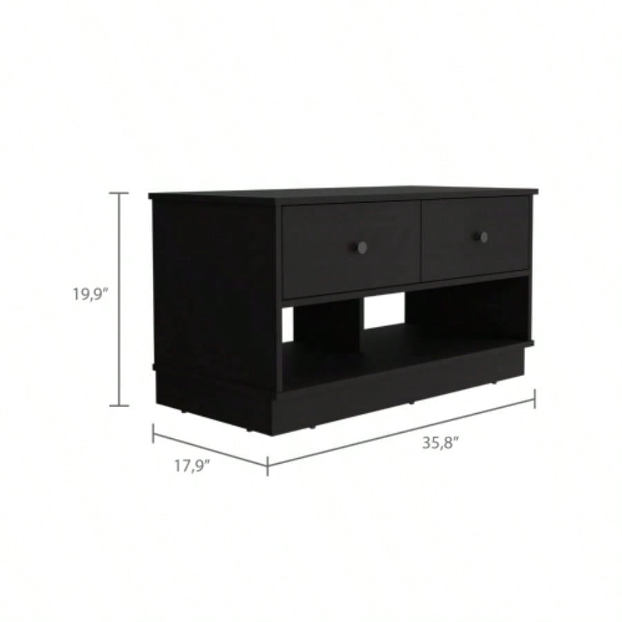 Storage, Two Open Shelves, Two Drawers - Black