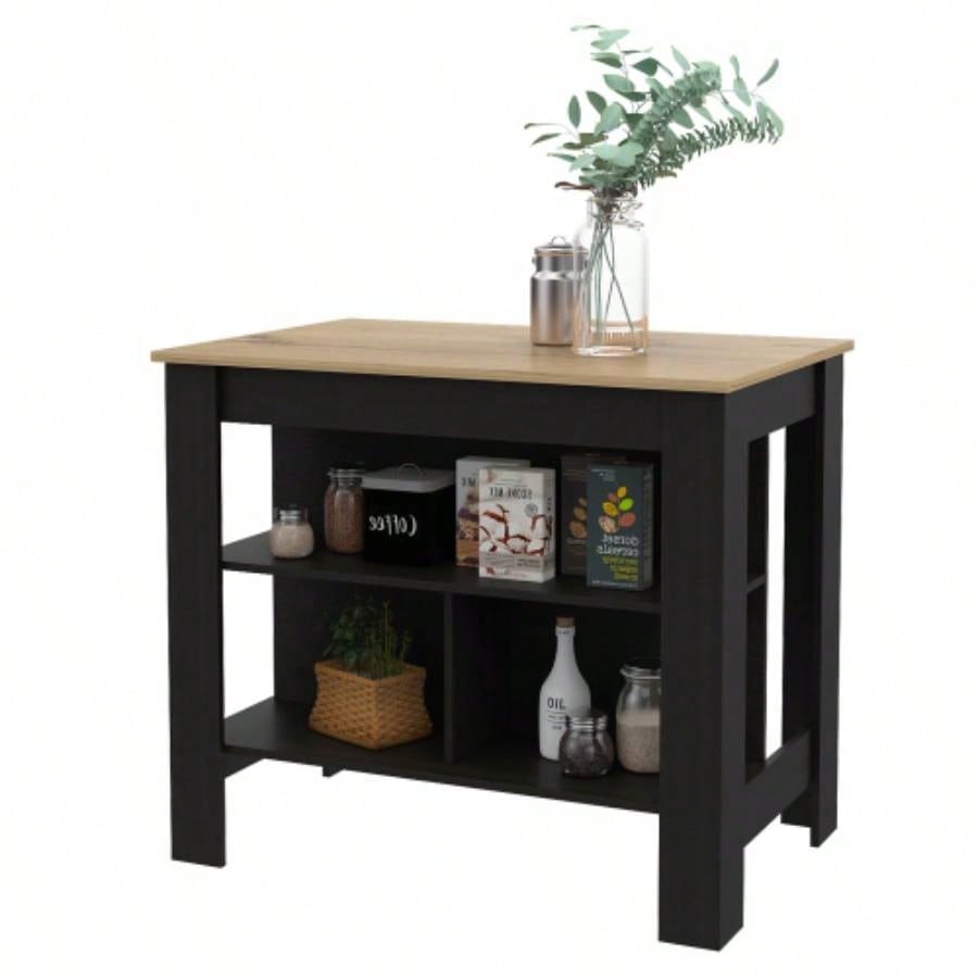 Rockaway 3 - Shelf Kitchen Island Black Wengue and Light Oak