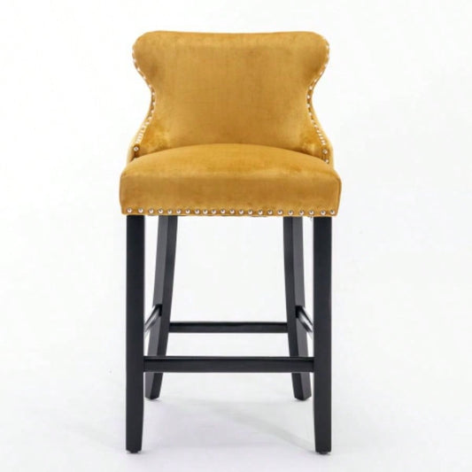 Contemporary Velvet Upholstered Wing - Back Barstools with Button Tufted Decoration and Wooden, and Nailhead Trim, Leisure Style Bar Chairs, Bar stools, Set of 4 GoldSW1824GLx2 cartons