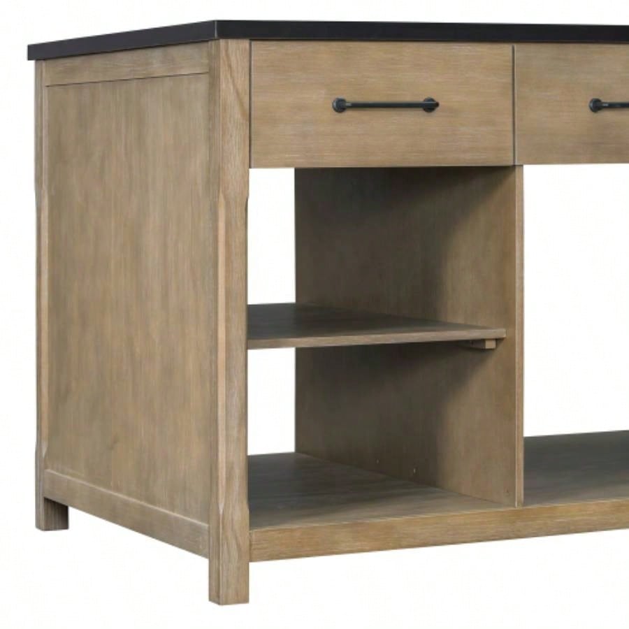 TREXM Extendable Kitchen Island with Storage, Multi - Functional Kitchen Cart with Built - In Power Outlets, Retro Kitchen Island on Wheels with Drawers and Open Shelves Kitchen Espresso+Natural