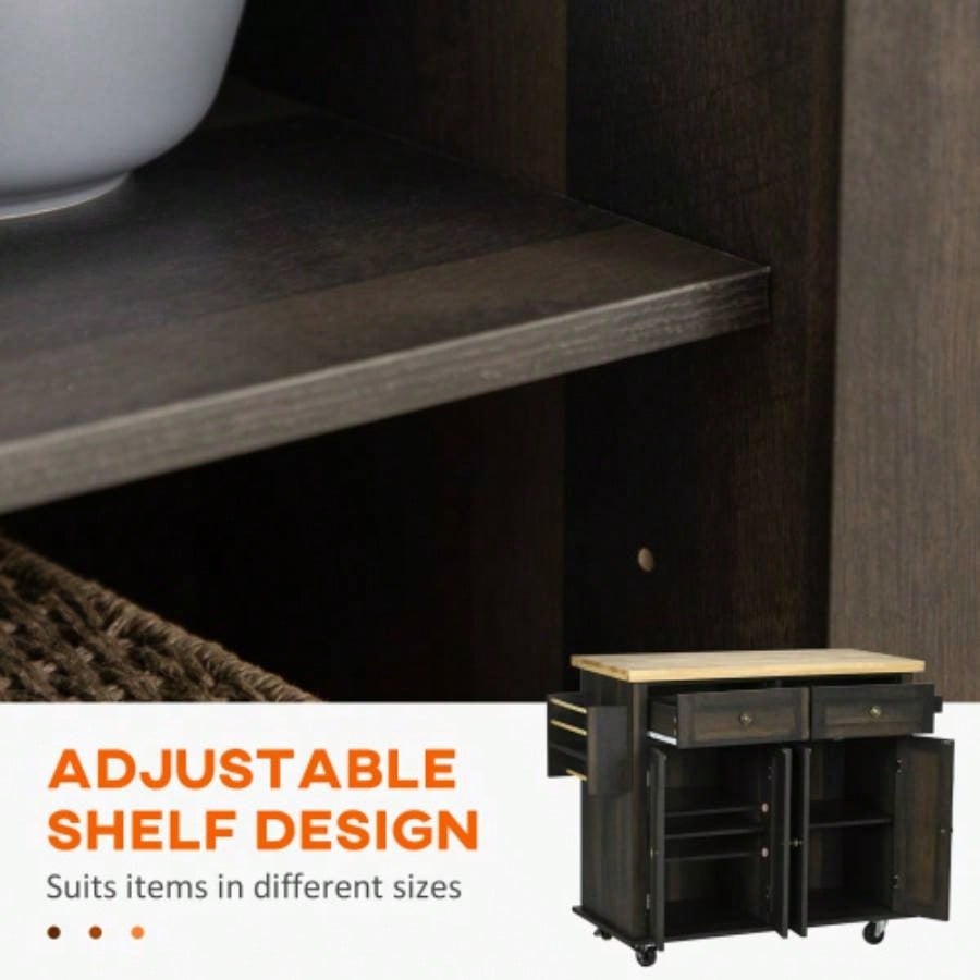 HOMCOM Modern Rolling Kitchen Island Cart with Spice Rack, Brown Oak