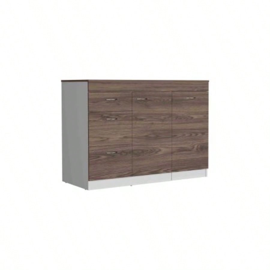 Joliet Kitchen Base Cabinet, Three Drawers, Two Interior Shelves, One Flexible Cabinet