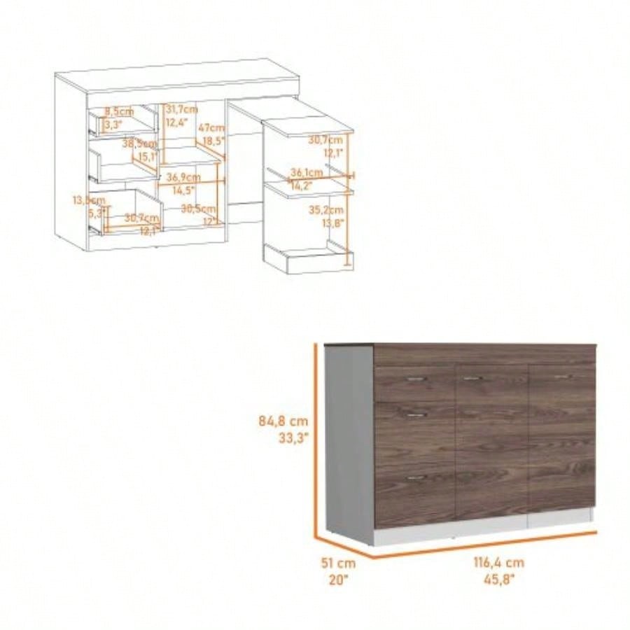 Joliet Kitchen Base Cabinet, Three Drawers, Two Interior Shelves, One Flexible Cabinet