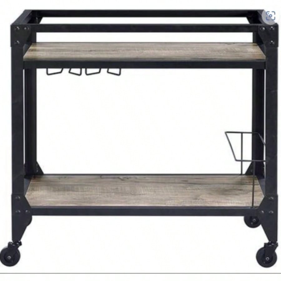 Jorgensen Rustic Oak Charcoal Serving Cart