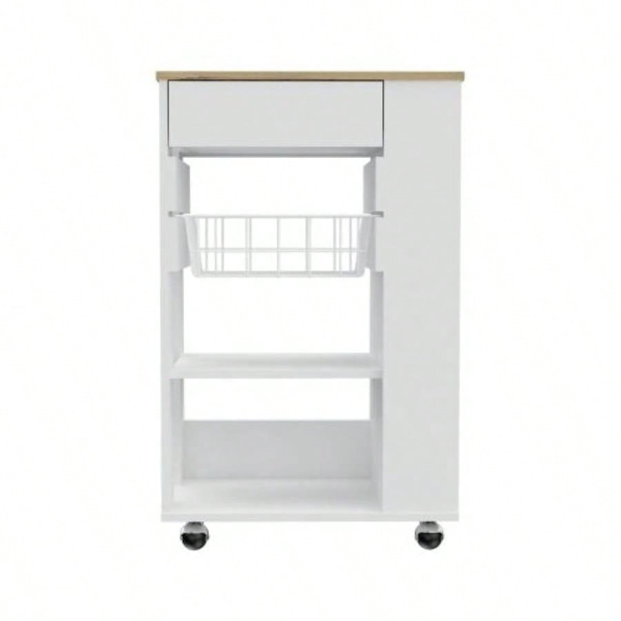 White and Light Oak 5 - Shelf 1 - Drawer Kitchen Cart