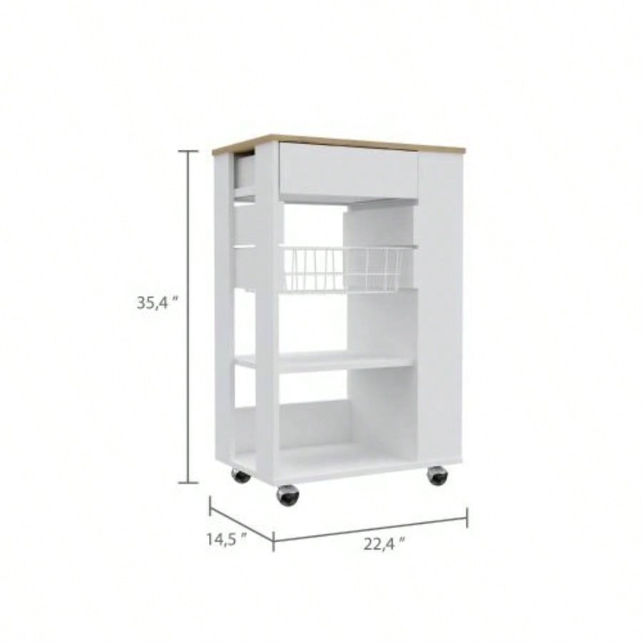 White and Light Oak 5 - Shelf 1 - Drawer Kitchen Cart