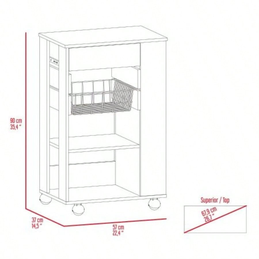 White and Light Oak 5 - Shelf 1 - Drawer Kitchen Cart