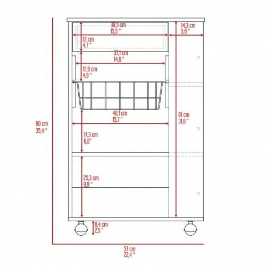 White and Light Oak 5 - Shelf 1 - Drawer Kitchen Cart