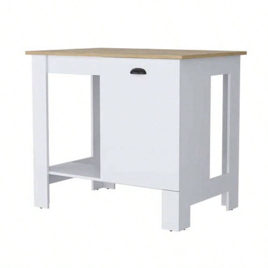 Vancouver 1 - Door Kitchen Island with Open Shelf White and Macadamia